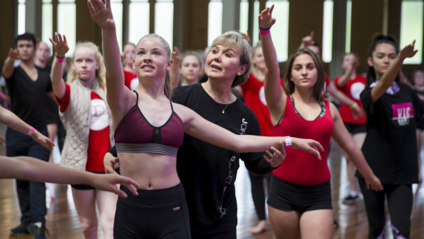 Good technique, passion and resilience: Era Jouravlev, right, artistic director of the Joffrey Ballet School's ballet trainee program in New York, recovered from a car crash to be a ballerina. Pictured with Maggie Loft, 14, of Warrnambool who has recovered from knee surgery to dance again.