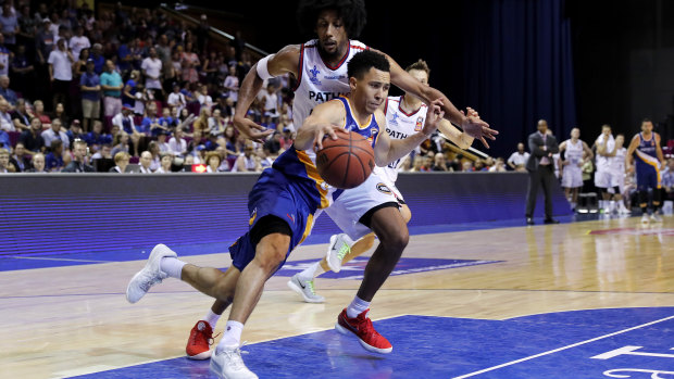 Travis Trice of the Bullets in action during the NBL round 16 game between the Bullets and 36ers at the Brisbane Convention and Exhibition Centre on Saturday.