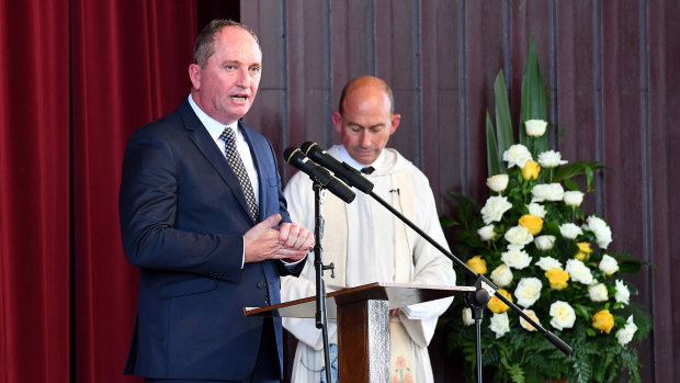 Barnaby Joyce speaks at Lady Flo's funeral at Kingaroy.