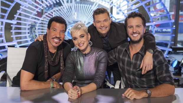 Lionel Richie, Katy Perry, Ryan Seacrest and Luke Bryan on the set of American Idol in New York. viewers.