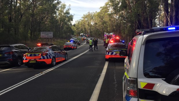 Emergency services on the scene of a fatal crash on the Princes Highway at Jerrawangala.