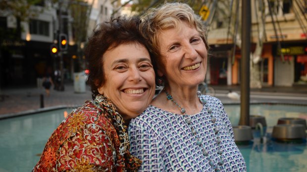 Robyn Grace and Dawn Cohen in Kings Cross where Robyn was arrested in 1978 during the first Mardi Gras protests.