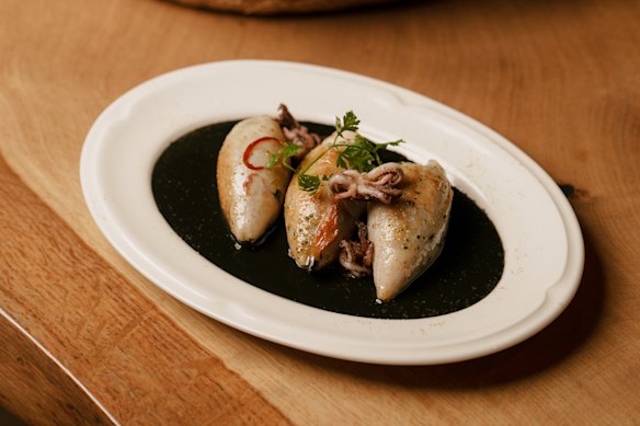 Squid filled with prawns and girolles at Legado. 