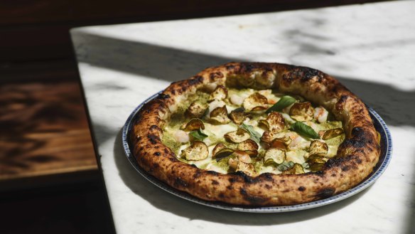 Prawn Nerano pizza is named after a town in Campania and its eponymous zucchini-heavy pasta dish