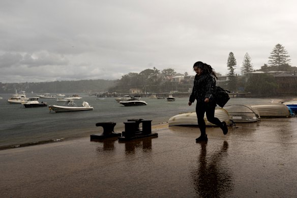 Cold and wet winter weather at  Watsons Bay this morning.