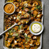Patatas bravas with roast garlic aioli (right) and kind-of brava sauce (left).