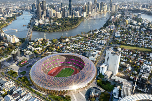 The proposed ‘Gabba West’ stadium, across Main Street from the existing Gabba.