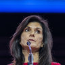publican presidential candidate, former ambassador to the United Nations Nikki Haley speaks at the Conservative Political Action Conference, CPAC 2023, Friday, March 3, 2023, at National Harbor in Oxon Hill, Md. (AP Photo/Alex Brandon)
