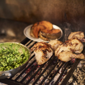 Lunch from the charcoal fire pit.