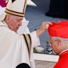In 2023, newly elected Cardinal Robert Francis Prevost received his biretta from Pope Francis at the Vatican.