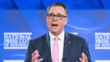 Professor John Dewar addressing the National Press Club on Wednesday. 