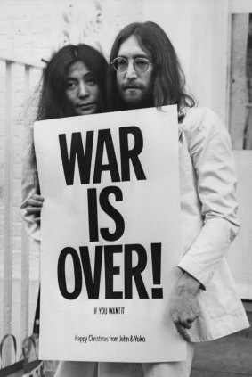 John Lennon and Yoko Ono combine Christmas wishes with a Vietnam war protest in 1969.