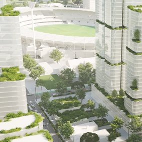 An indicative render of the proposed Woolloongabba priority development area.