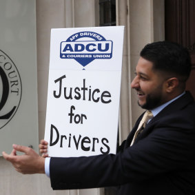 President of the UK couriers’ union, Yaseen Islam, outside the Supreme Court in London last month.