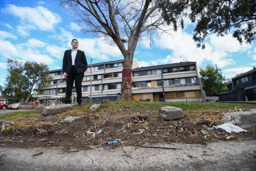 Mayor of Hume Joseph Haweil at the Banksia Gardens estate, which he says urgently needs renewal funding.