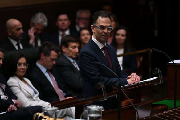 NSW Treasurer Daniel Mookhey, an upper house MP, was invited to the lower house to deliver his budget on Tuesday.