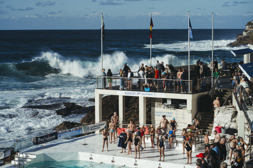 A southerly swell delivers big waves at Bondi Beach on Sunday.