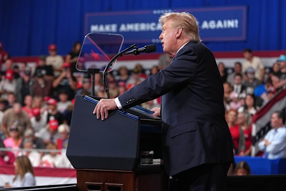 Trump addresses supporters at a campaign event in Georgia on Saturday (US time).