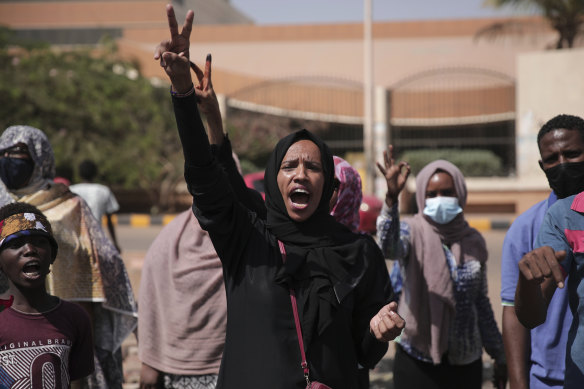 Protesters flashed the victory sign at protests across Sudan on the weekend. 
