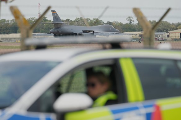 Police at the Fairford base on September 29.