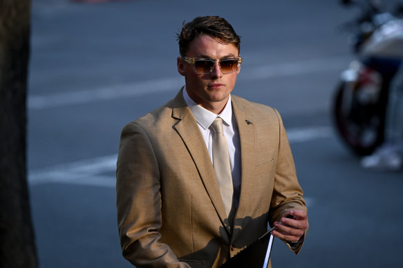 Joel Nathan Fitzpatrick Burtt outside court on Wednesday. He has pleaded not guilty to choking and sexual assault.