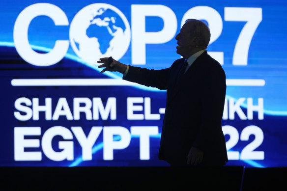 Former US vice president Al Gore speaks at the COP27 UN Climate Summit in Sharm el-Sheikh, Egypt.
