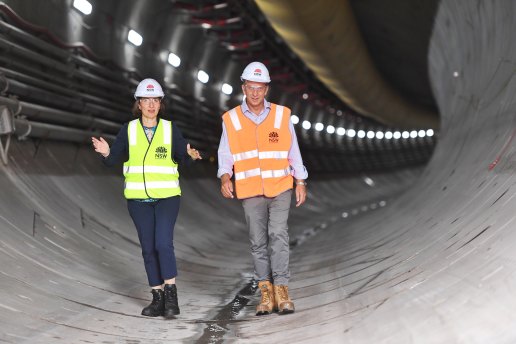 Premier Gladys Berejiklian and Transport Minister Andrew Constance inspect a transport project last year.