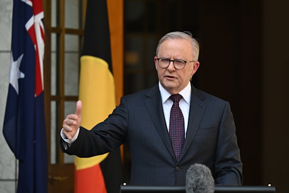 Prime Minister Anthony Albanese addresses the media about the royal commission on Thursday.