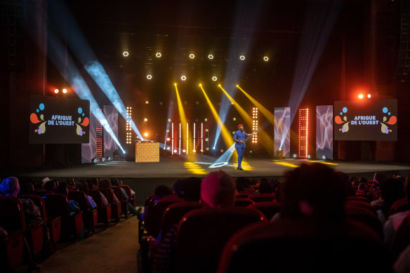 The standup comedian Jacques Silvere Bah, known as Le Magnific, plays with French and African words and accents at a humour festival in Abidjan.