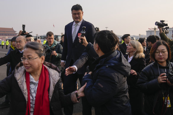 Former Chinese basketball player Yao Ming arrives for the opening session of the National People’s Congress (NPC) at the Great Hall of the People in Beijing on Wednesday.