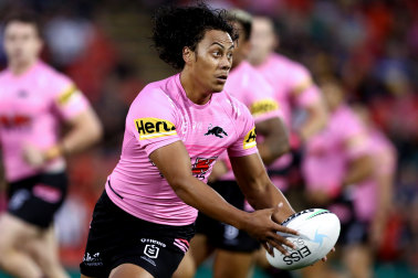 Jarome Luai in action against Parramatta during Penrith’s final trial.