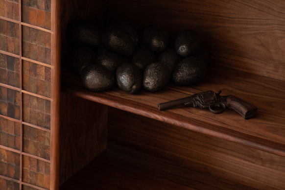 Avocado leather cabinet 2023 by Fernando Laposse (detail).