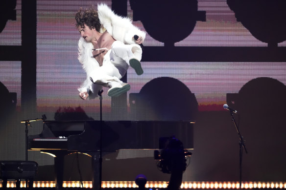Benson Boone performs during Z100’s iHeartRadio Jingle Ball at Madison Square Garden in New York.
