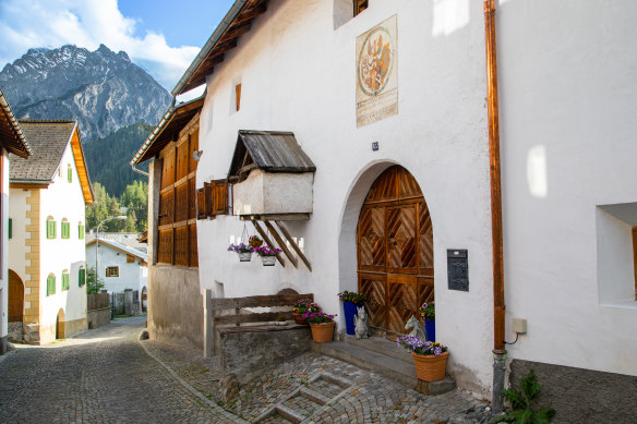 Old town section of Scuol, known for its spas.