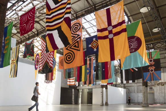 United Neytions, an earlier work by Archie Moore, installed at Carriageworks.