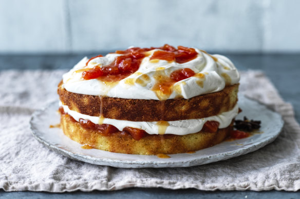 Coconut sponge with lime and papaya compote.