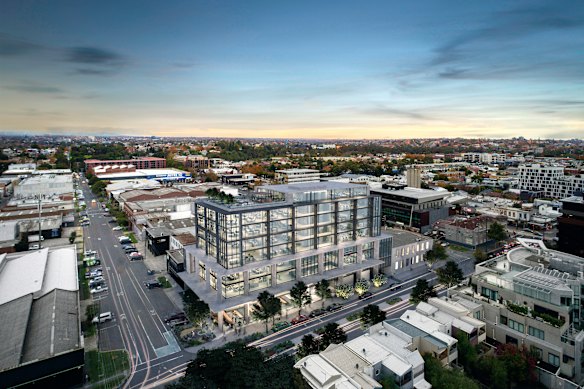 A render from 2018 of the proposed office for 175 Burnley Street.