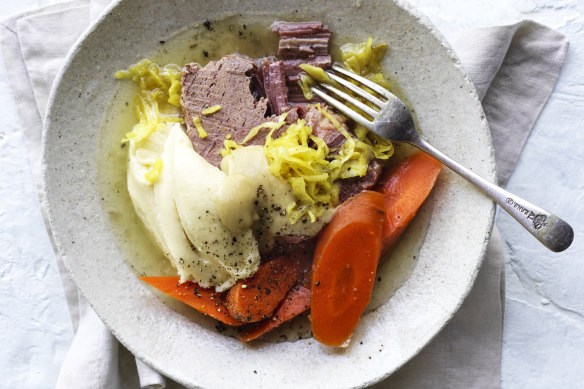 Corned silverside with mustard sauce.