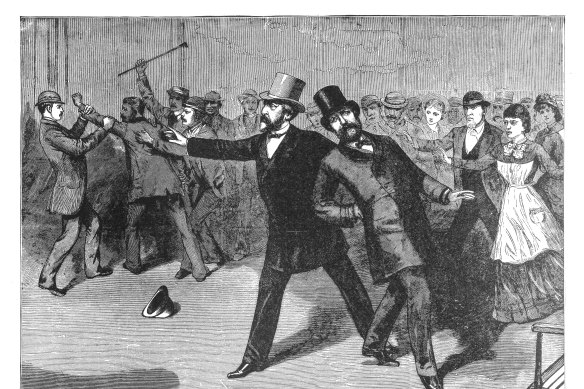 The shooting of President Garfield in 1881. He later died from his wounds.