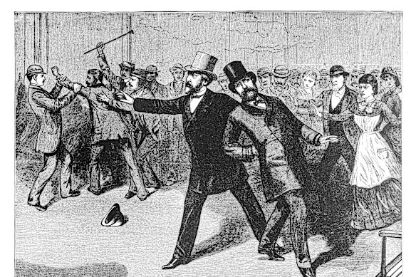 The shooting of President Garfield in 1881. He later died from his wounds.