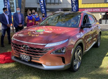 One of five hydrogen-powered Hyundai NEXOs bought by the state government for its QFleet.