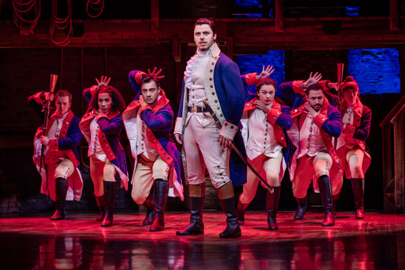 Jason Arrow leads the cast of Hamilton at Sydney Lyric Theatre.