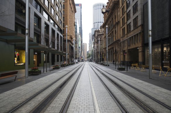 Sydney’s CBD resembles a ghost town during the lockdown. 