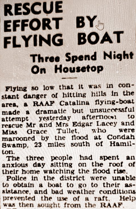 The Argus of March 18, 1946, reported the unsuccessful rescue effort by flying boat.