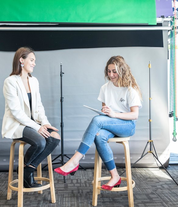Marlee Silva, a young Aboriginal activist, being interviewed by Bianca Farmakis at Nine. 