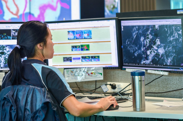 The volcano desk at the Bureau of Meteorology.