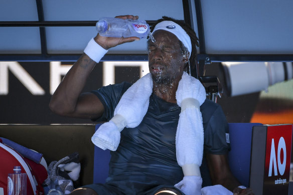 Monfils struggled through his match against Djokovic in 2018 at the Australian Open.