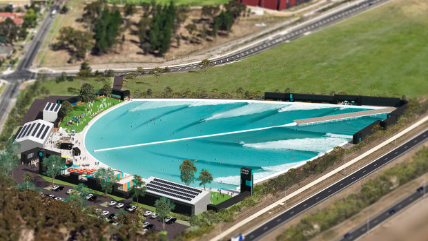 Artist's impression of the surf park near Melbourne Airport at Tullamarine.