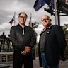 Raz Mohammed, an Afghan interpreter, alongside ex-ADF investigator Peter Ensor outside the Dandenong RSL, where they were reunited last month.