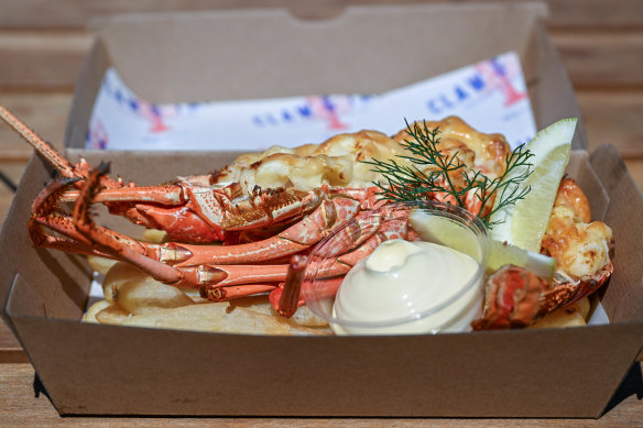 West Australian half lobster topped with truffled parmesan gratin and served with fries. 